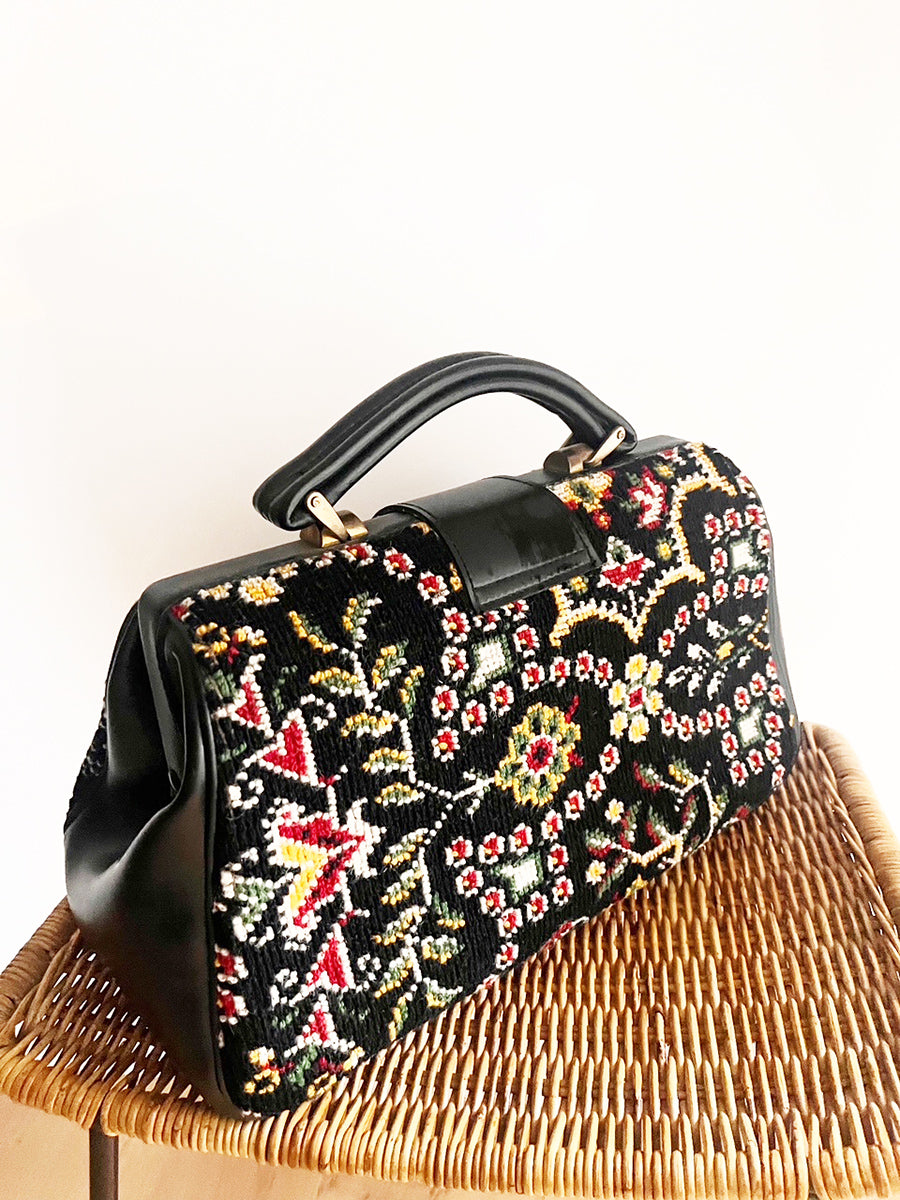 Borsa da Dottoressa Pelle e Ricamo Vintage anni '50 -Top Accessori-