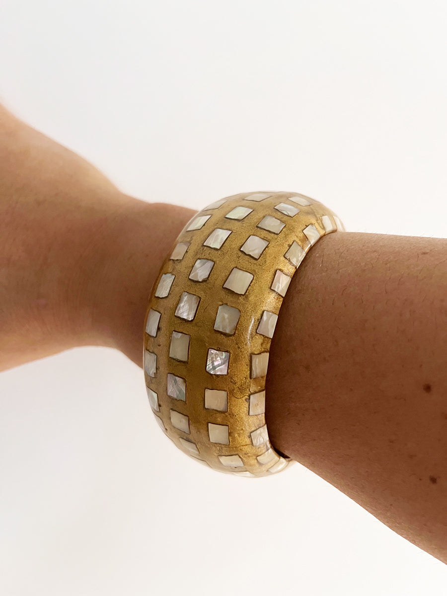 Bracciale Legno Oro con tessere in Madreperla Vintage '70 -Top Accessori-