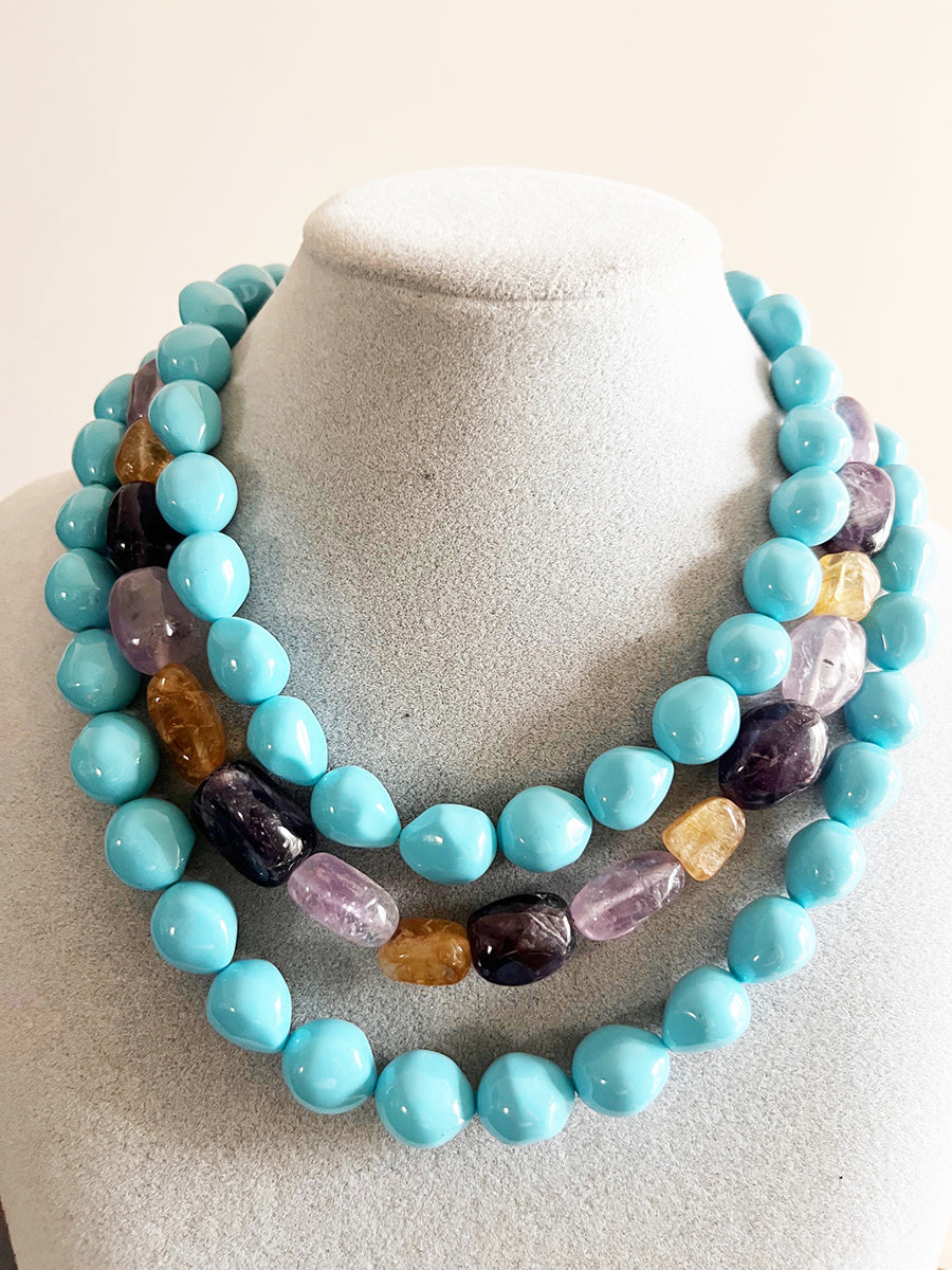 Collana Ametista, Quarzo e citrino con chiusura in Argento 925 -Top Accessori-