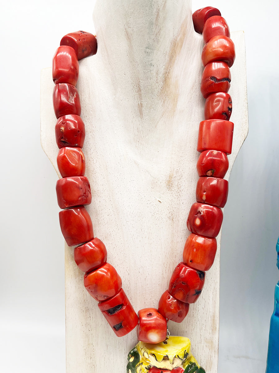 Collana Corallo Bambu' con Pendente in Ceramica -Accessori-