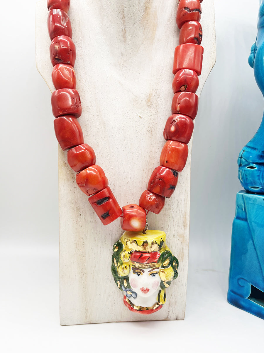 Collana Corallo Bambu' con Pendente in Ceramica -Accessori-