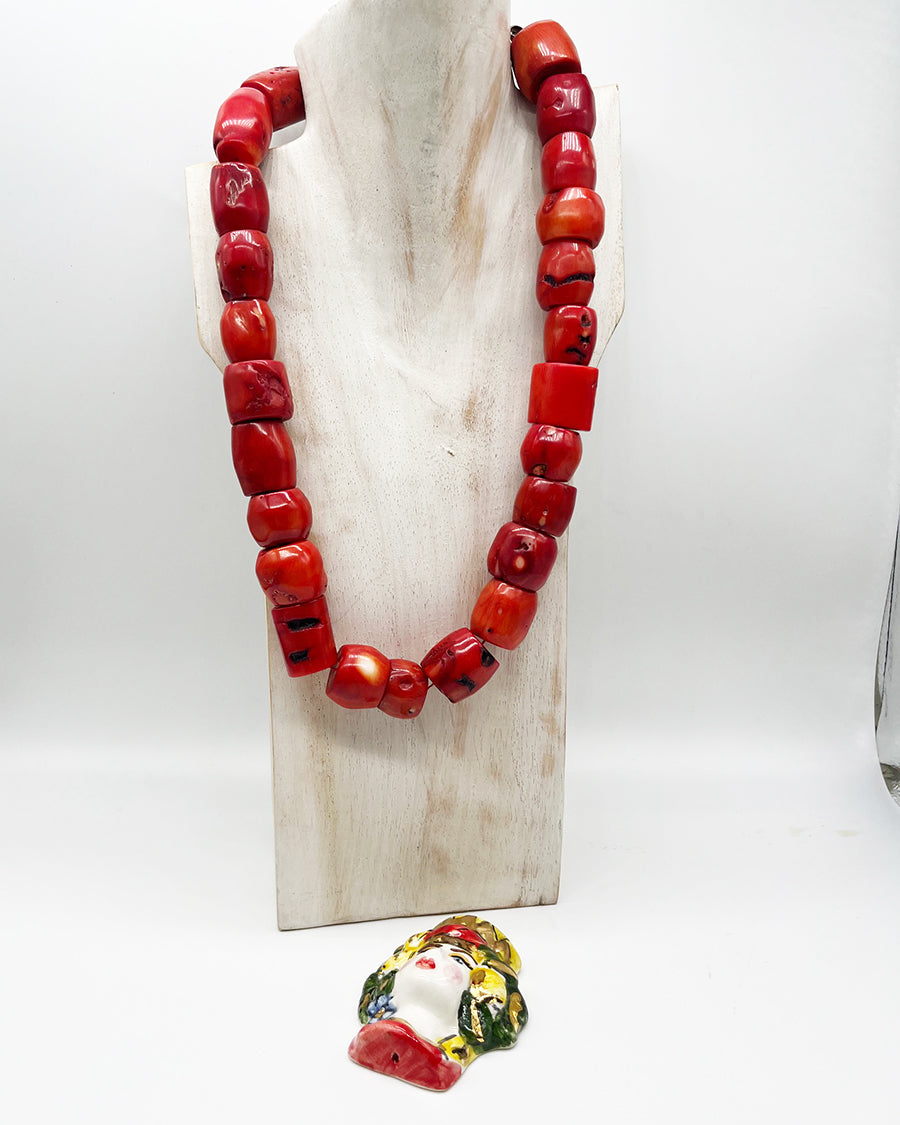 Collana Corallo Bambu' con Pendente in Ceramica -Accessori-