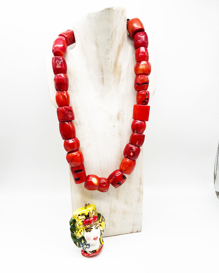 Collana Corallo Bambu' con Pendente in Ceramica -Accessori-