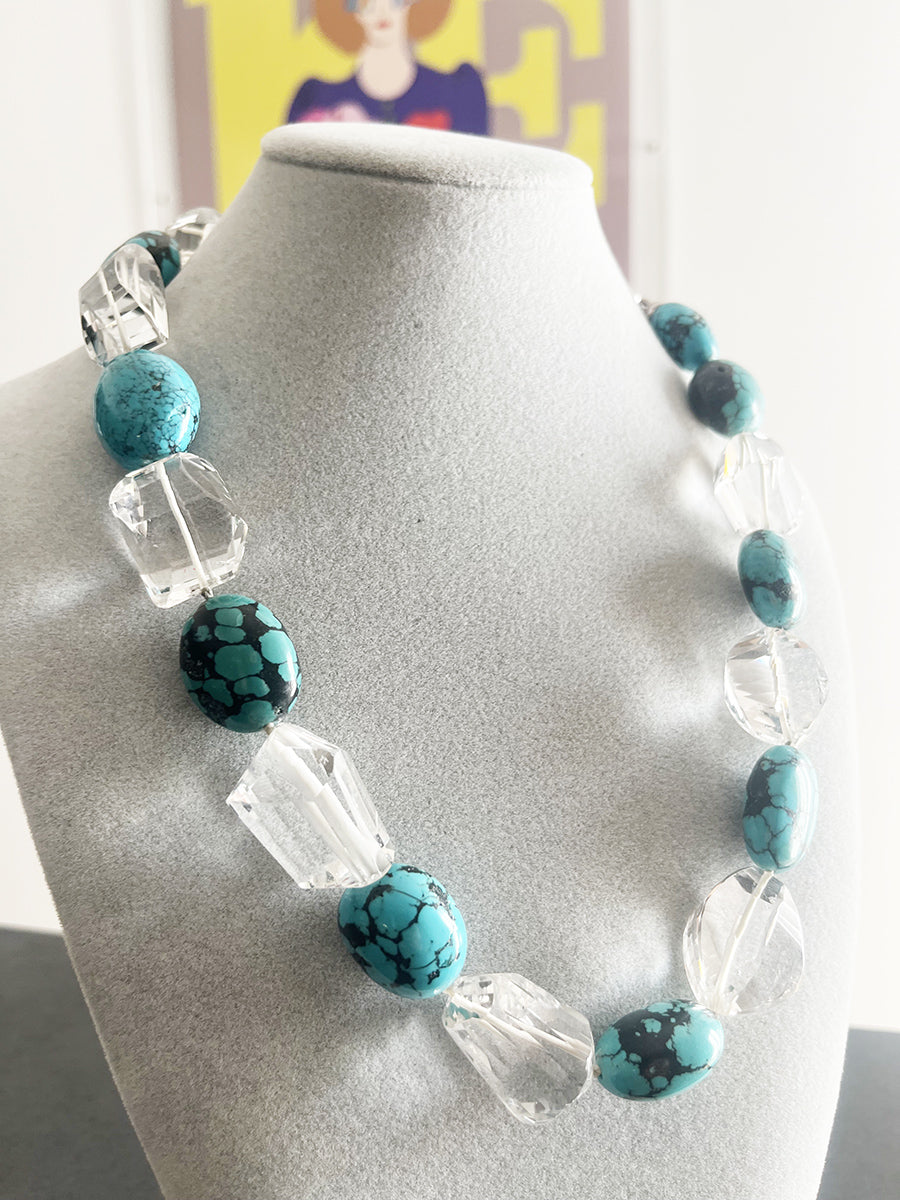 Collana Cristalli e Turchese con chiusura in Arg 925 -Top Accessori-