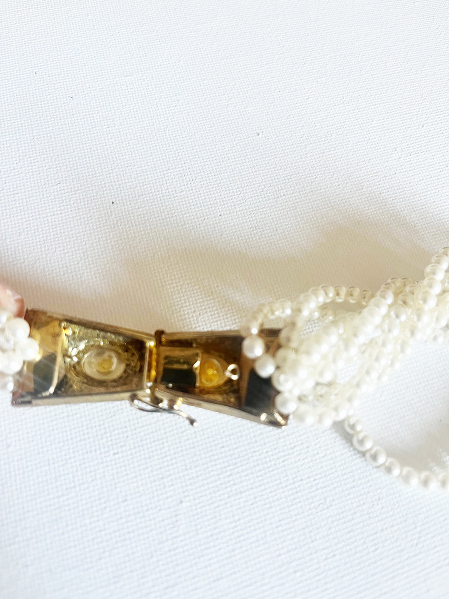 Collana Multifili Perle Vintage 1950 con Chiusura Gioiello in Arg placcato Oro -Top Accessori-