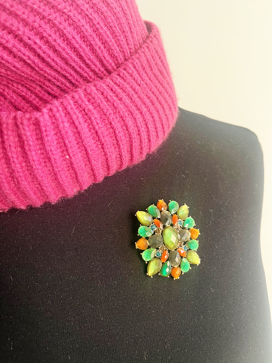 Liz Claiborne Spilla Vintage '70 Verde Smeraldo e Marrone -Top Accessori-