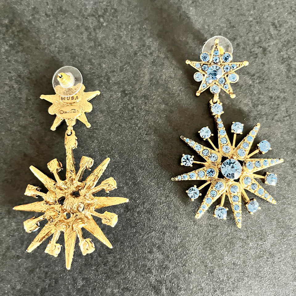 Oscar de La Renta Orecchini a Stella Ottone e Swarovsky azzurri - Top Jewels -