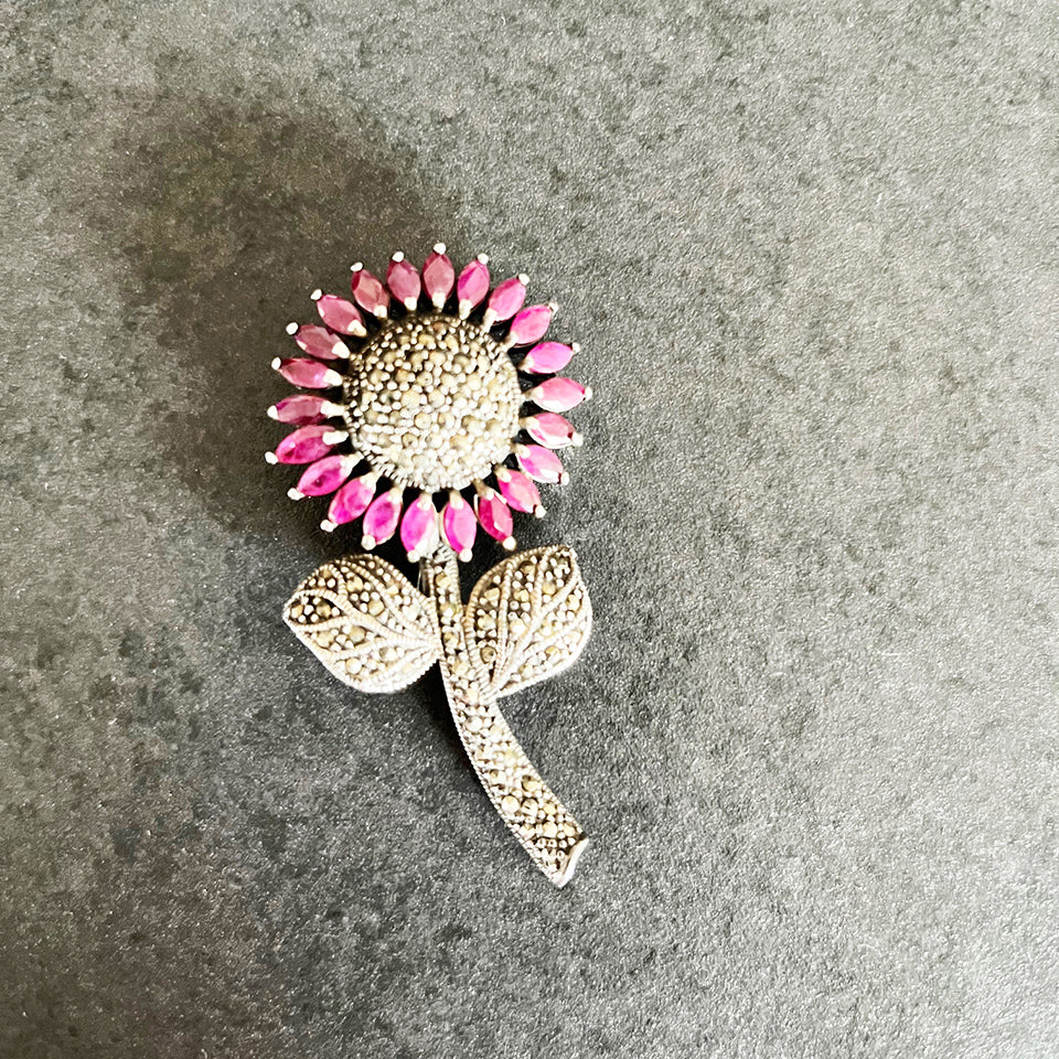 Spilla Swarovski e Rubino in Arg 925 primo '900 -Top Accessori-