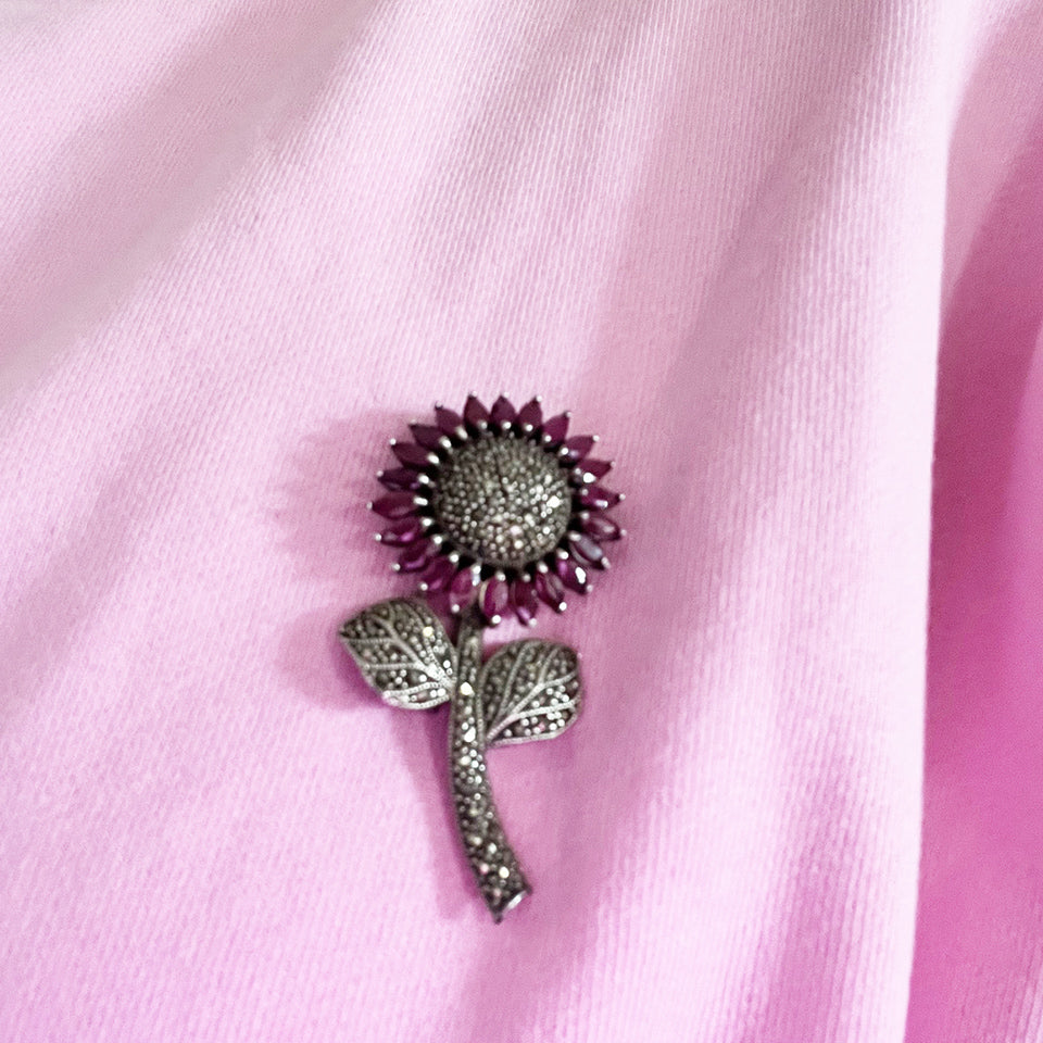 Spilla Swarovski e Rubino in Arg 925 primo '900 -Top Accessori-