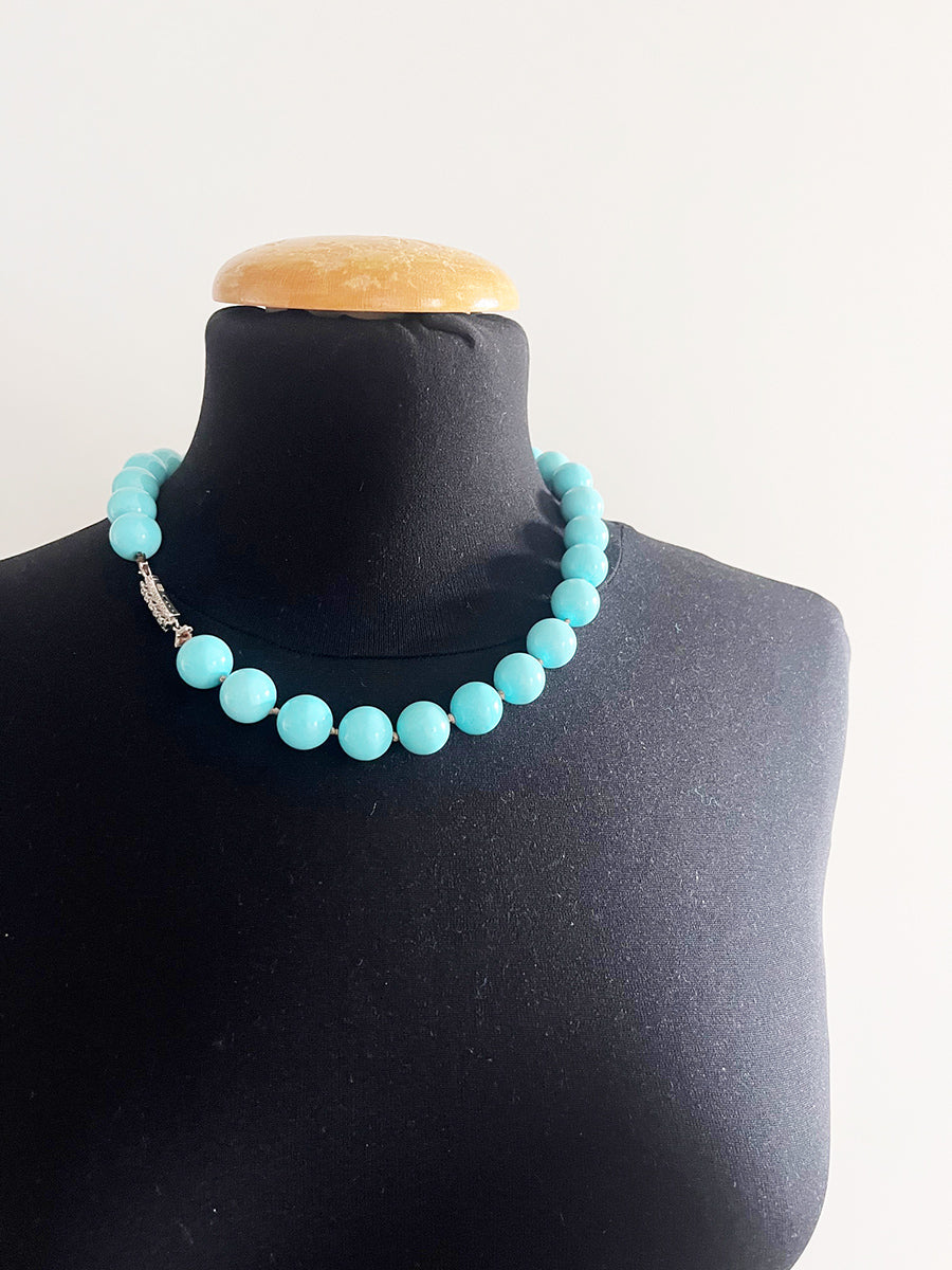 Collana Vintage anni '50 Turchese Naturale con chiusura gioiello in Argento -Top Accessori-