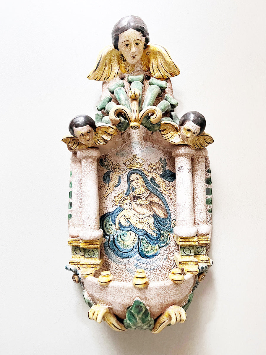 Acquasantiera Ceramica decorata a mano ‘900 Botteghe Cerreto -Top Antiques-