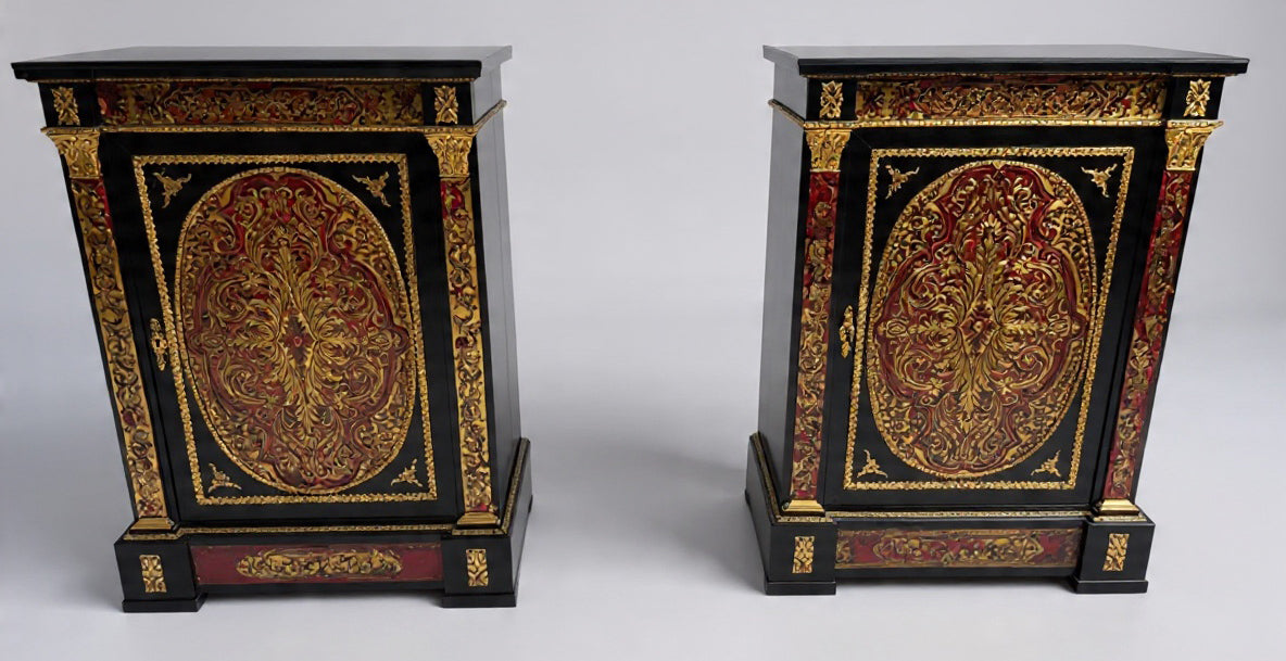 Coppia Boulle Francesi con Top in marmo nero '900 -Top Antiques-