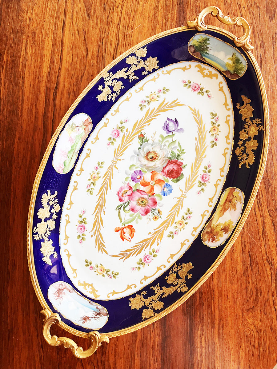 Manufacture de Vincennes Sevres Centrotavola Blu dipinto con alzata '900 -Antiques-