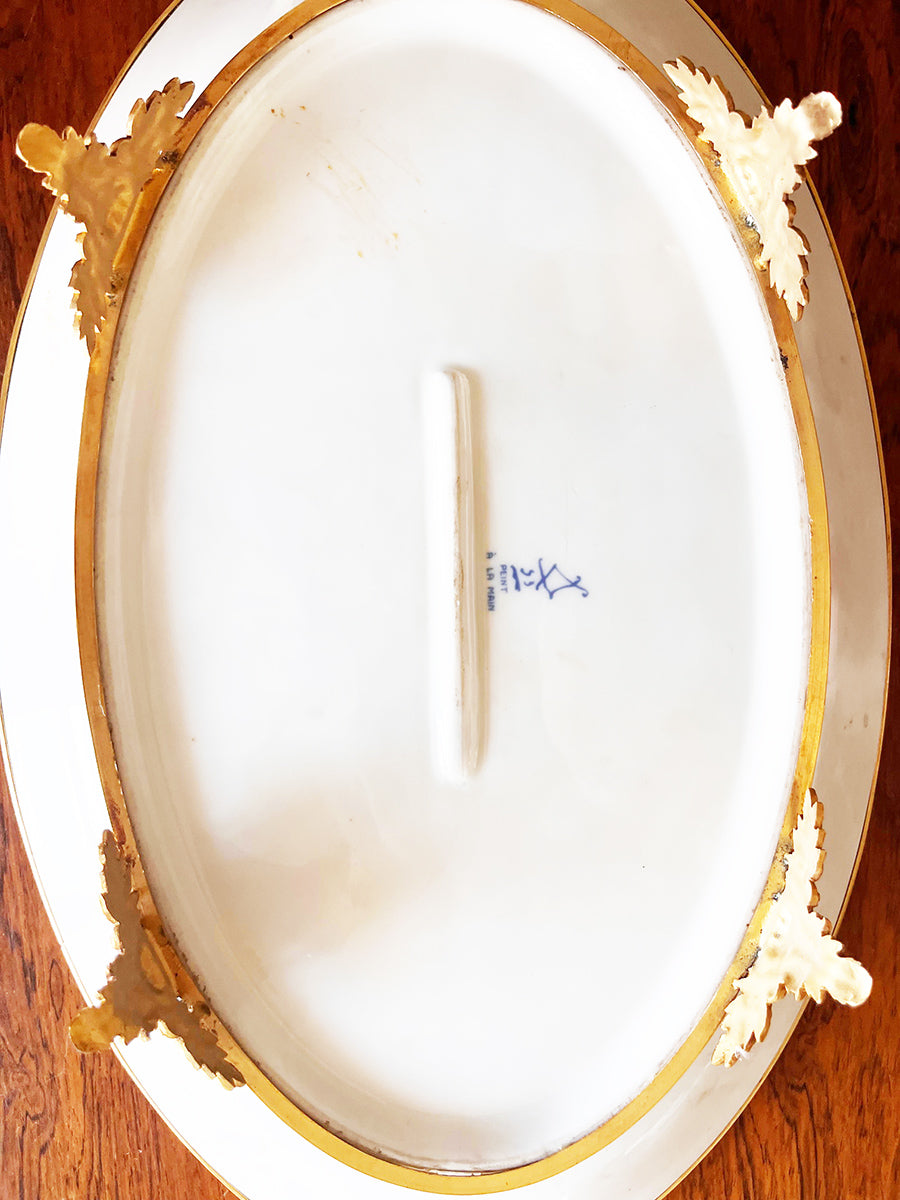Manufacture de Vincennes Sevres Centrotavola Blu dipinto con alzata '900 -Antiques-