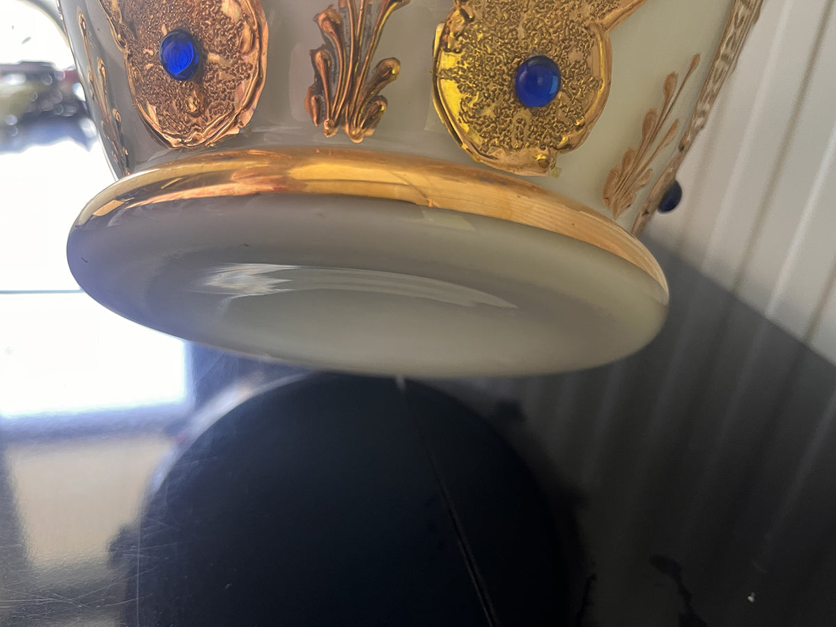 Vaso Opalino con Decori in Oro zecchino, Pietre, Ceramica -Top Antiques-