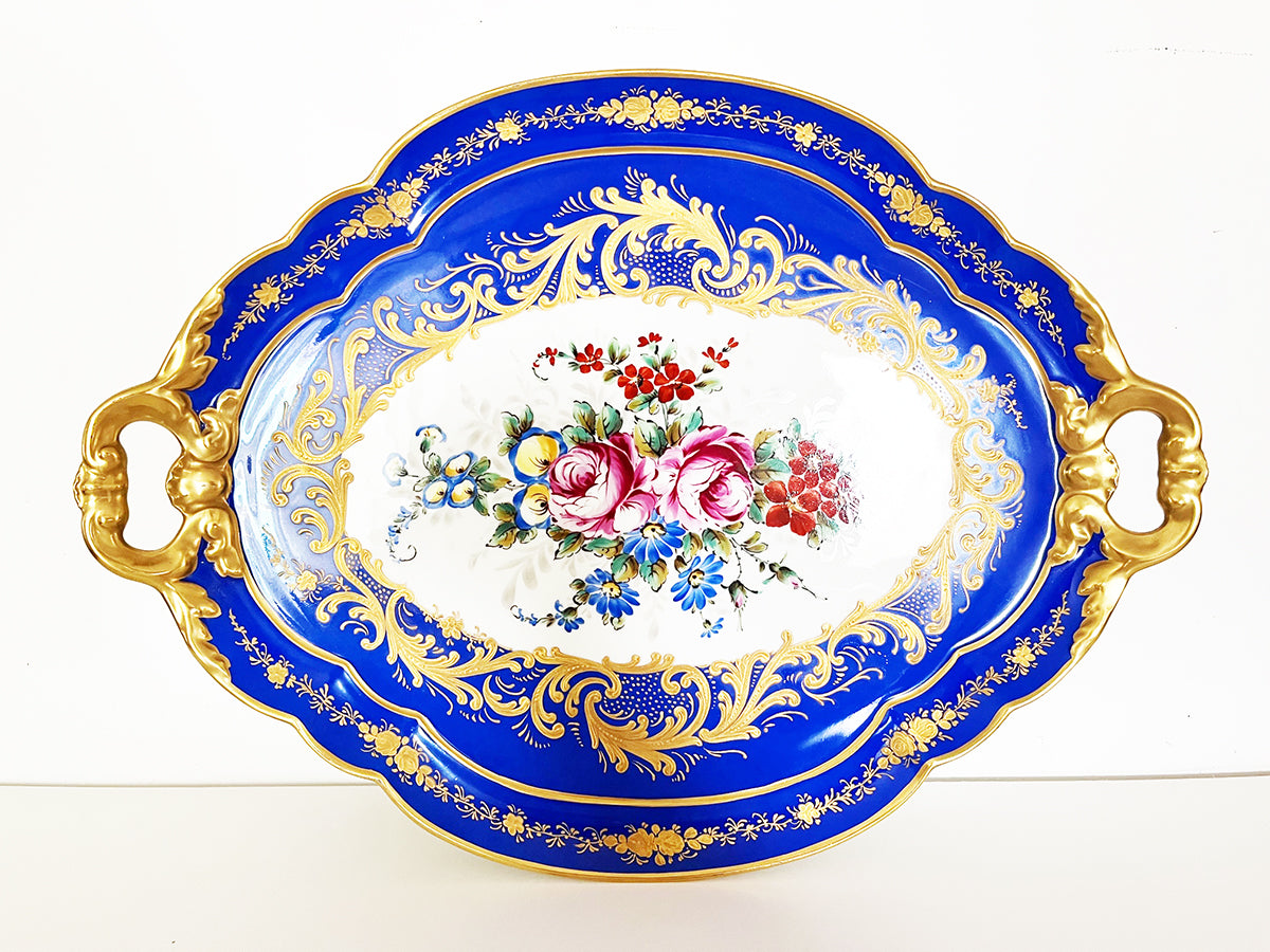 Vassoio Blu Limoges France Decorato a mano del '900 -Antiques-