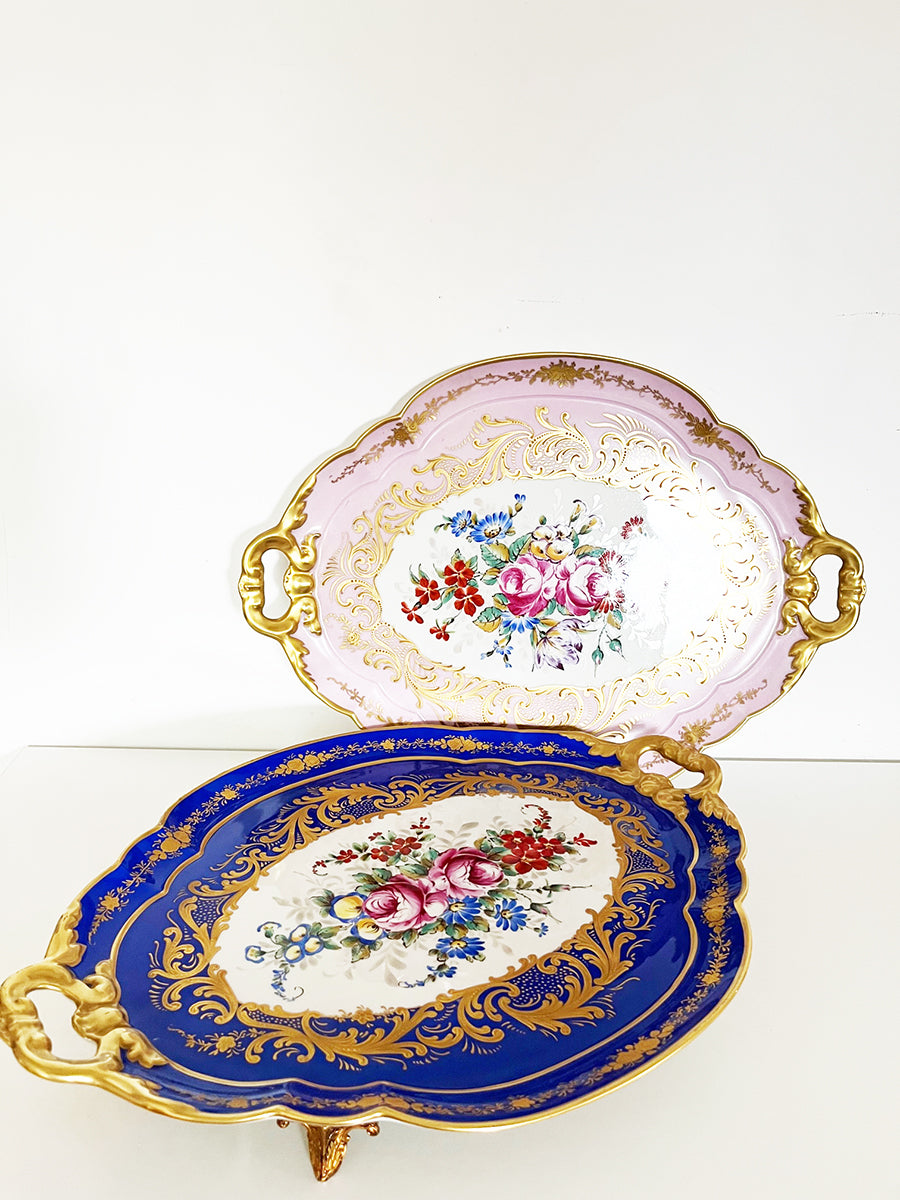 Vassoio Rosa Limoges France Decorato a mano del '900 -Antiques-