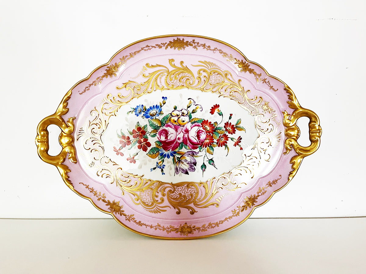 Vassoio Rosa Limoges France Decorato a mano del '900 -Antiques-