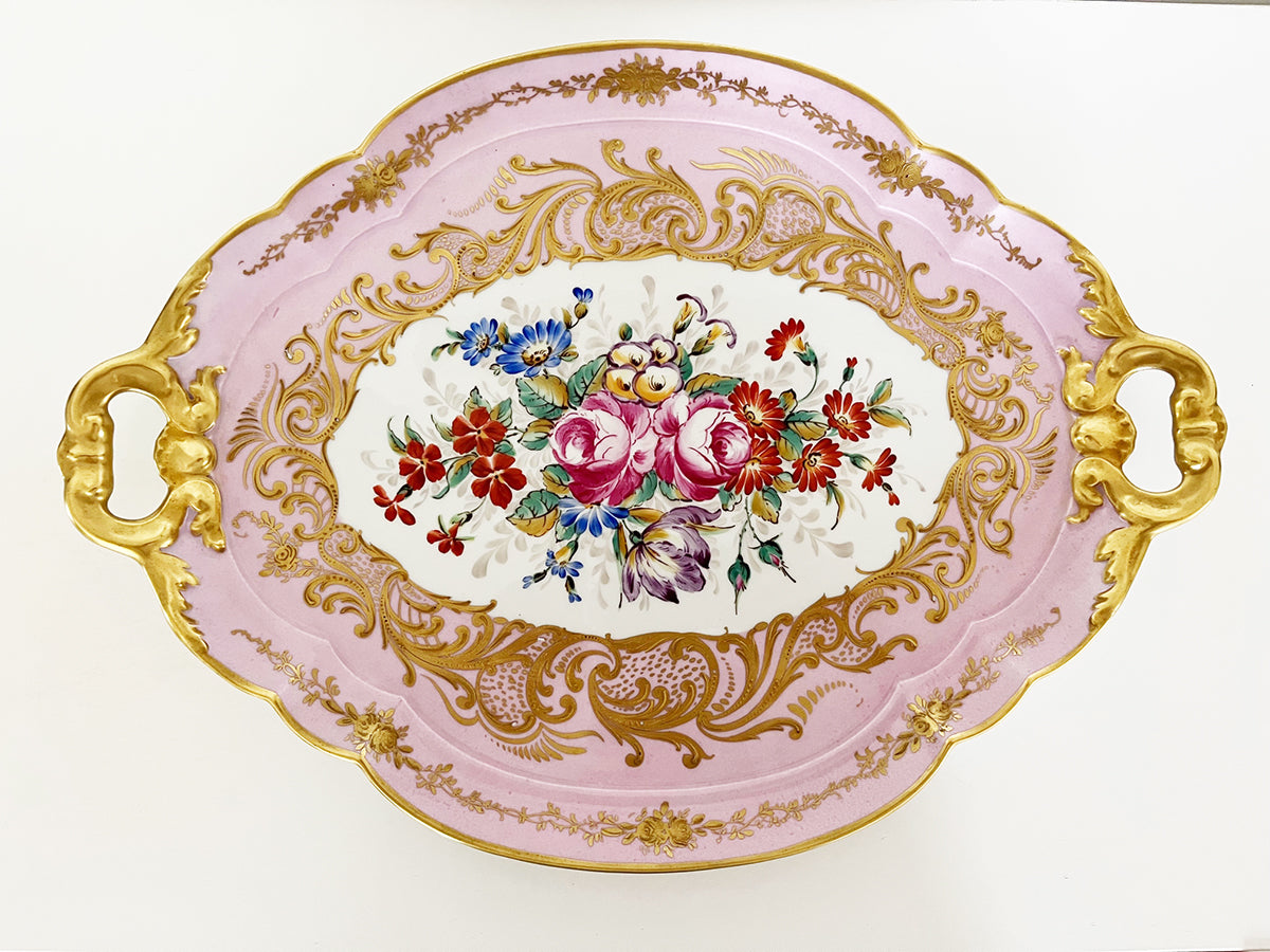 Vassoio Rosa Limoges France Decorato a mano del '900 -Antiques-