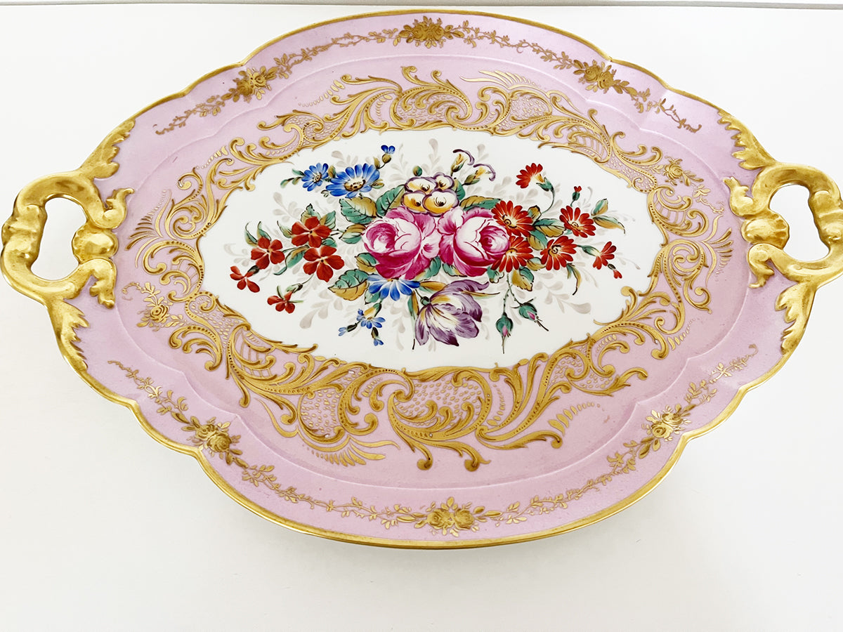Vassoio Rosa Limoges France Decorato a mano del '900 -Antiques-