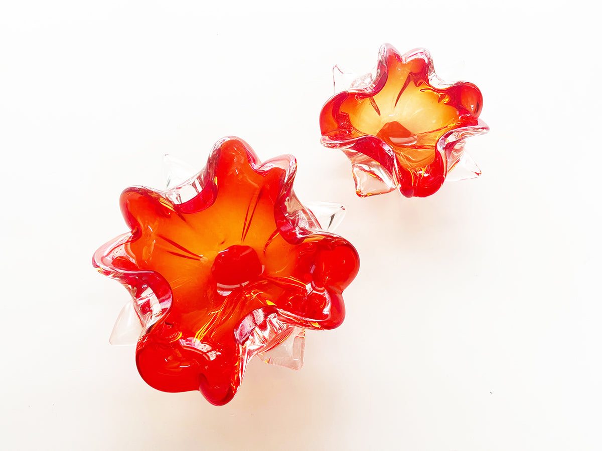 Coppia Vasetti Fiore Rosso 1970 Murano Venice -Art-