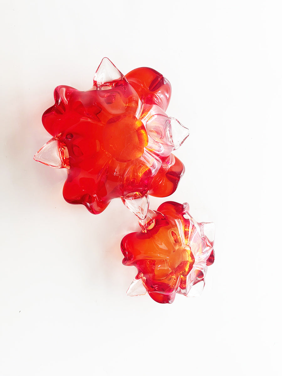 Coppia Vasetti Fiore Rosso 1970 Murano Venice -Art-