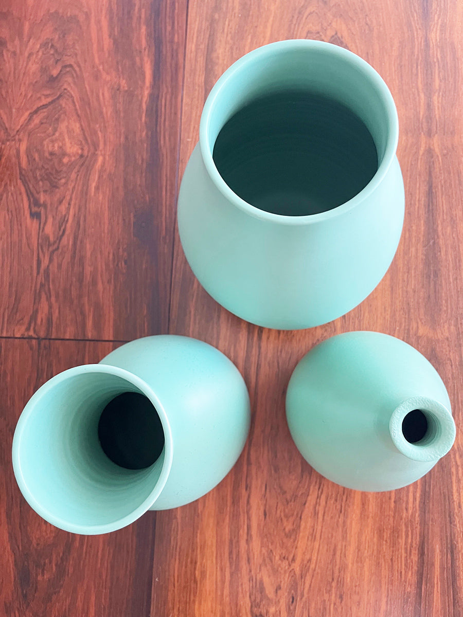 Trittico Vasi Verde Acqua firmati Italica Ars Firenze Anni '50 -Top Art-