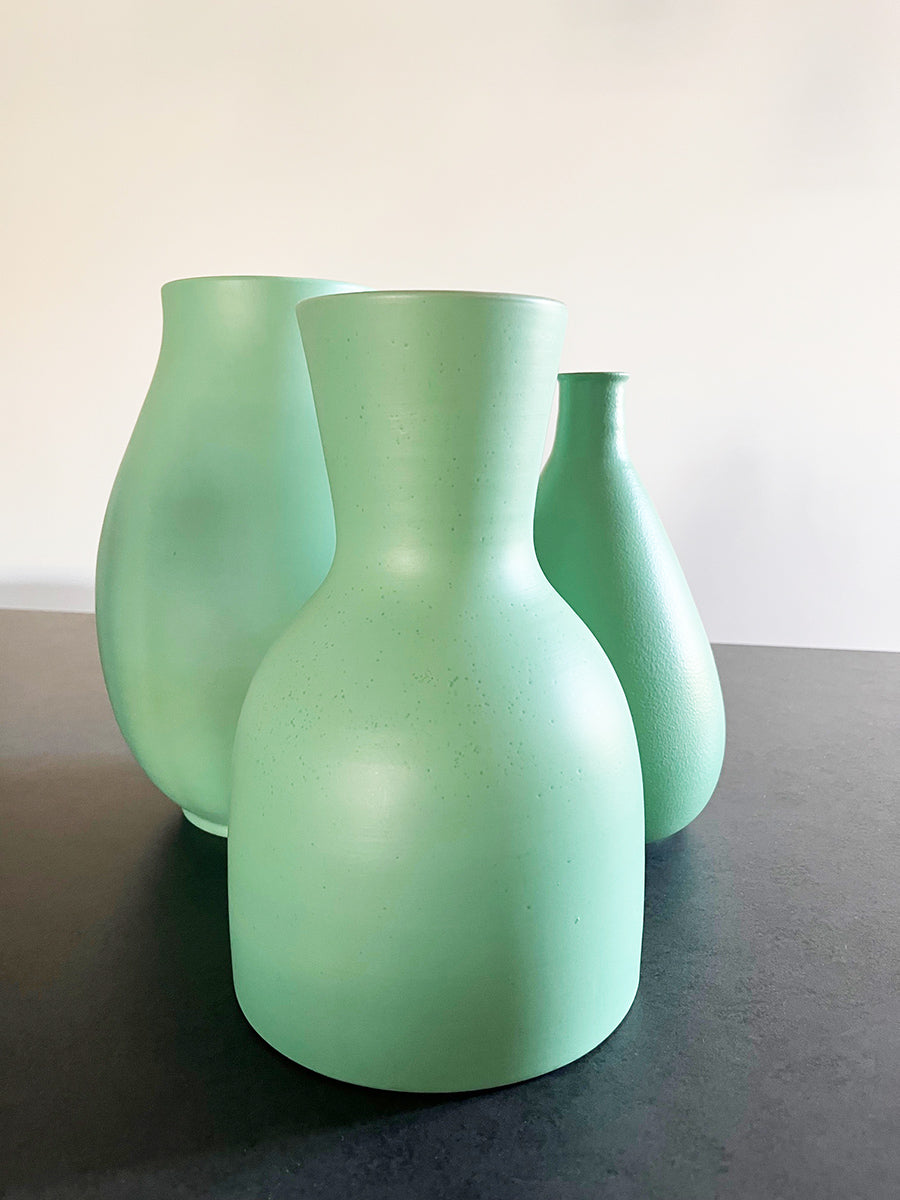 Trittico Vasi Verde Acqua firmati Italica Ars Firenze Anni '50 -Top Art-