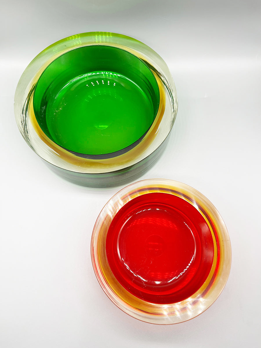 Seguso Coppia Posaceneri Rosso e Verde, Grande e Piccolo 1960 -Top Murano-