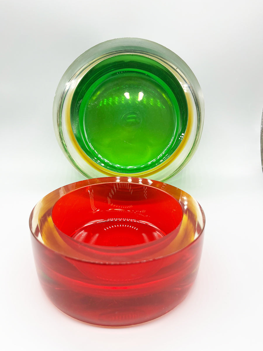 Seguso Coppia Posaceneri Rosso e Verde, Grande e Piccolo 1960 -Top Murano-