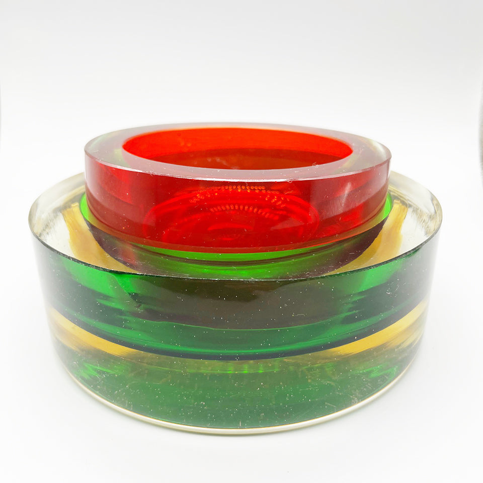 Seguso Coppia Posaceneri Rosso e Verde, Grande e Piccolo 1960 -Top Murano-