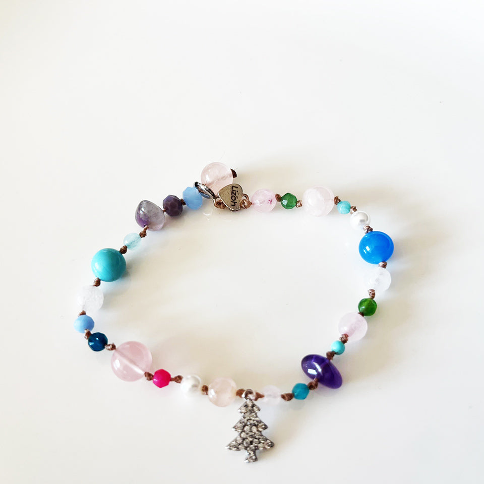 Bracciale Pietre Varie e Arg 925 con Albero di Natale -Creazione Unica-