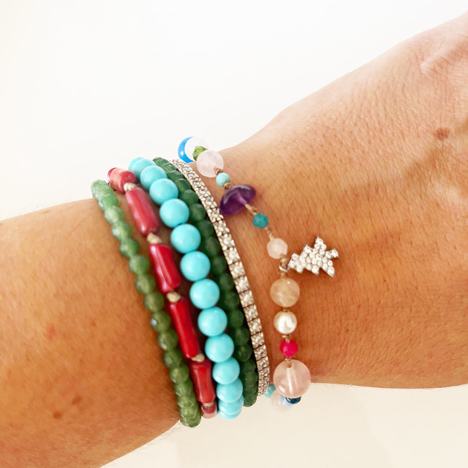Bracciale Pietre Varie e Arg 925 con Albero di Natale -Creazione Unica-