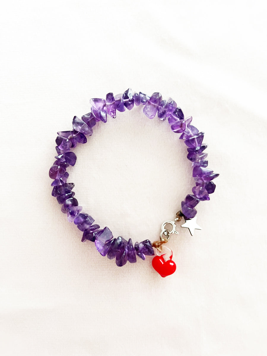 Bracciale Ametista Naturale, Cuore Rosso Murano e Arg. 925 -Top Jewels-