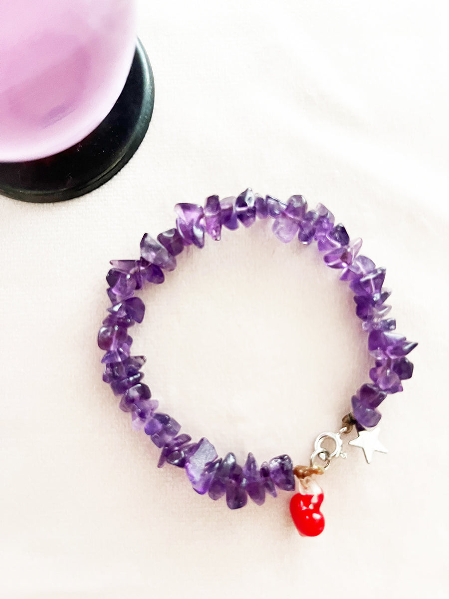 Bracciale Ametista Naturale, Cuore Rosso Murano e Arg. 925 -Top Jewels-