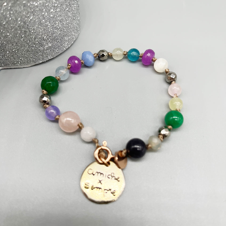 Bracciale Pietre, Cristalli, Charm Ottone Amiche per Sempre e Arg 925 -Top Jewels-