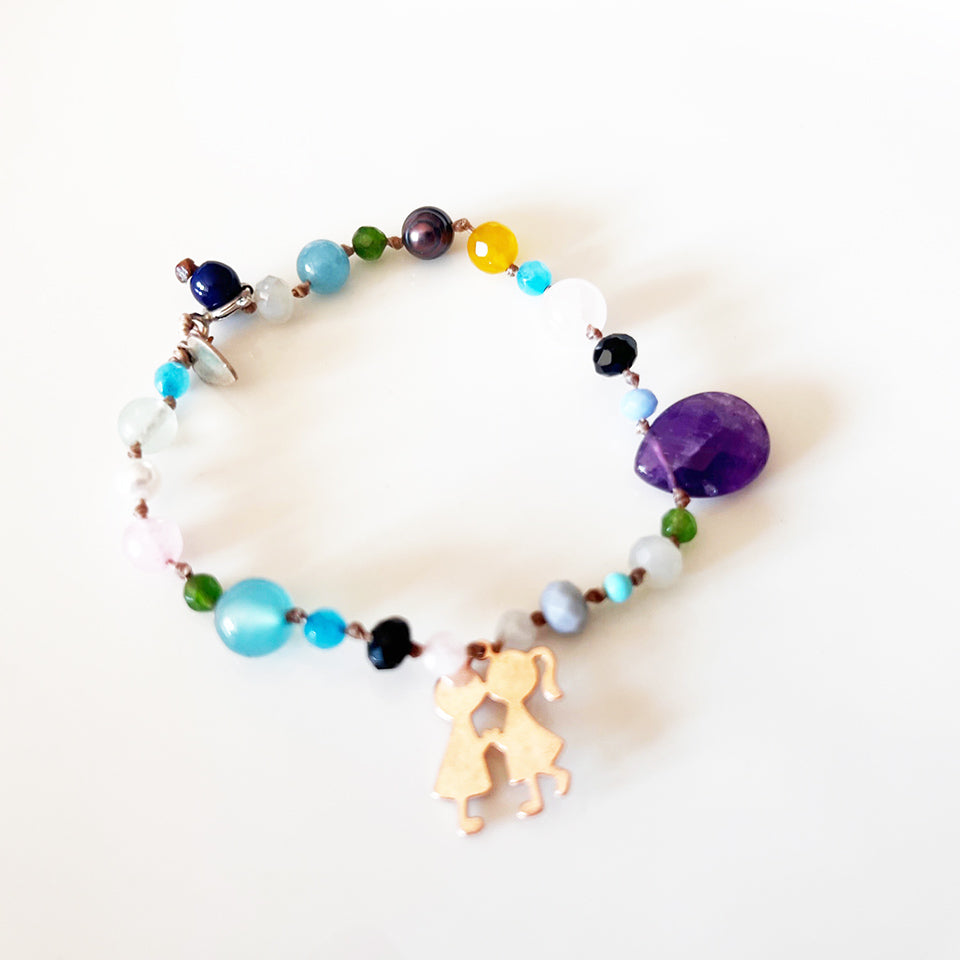 Bracciale Pietre Varie e Arg 925 con Bimbi -Creazione Unica-