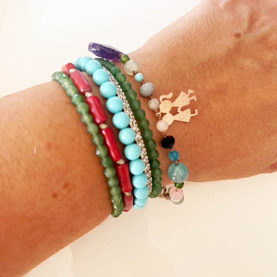 Bracciale Pietre Varie e Arg 925 con Bimbi -Creazione Unica-