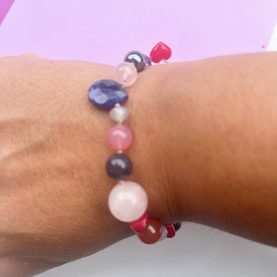 Bracciale Pietre con Cuore Rosso, Arg 925 -Creazione Unica-