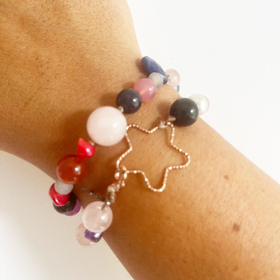 Bracciale Pietre con Cuore Rosso, Arg 925 -Creazione Unica-