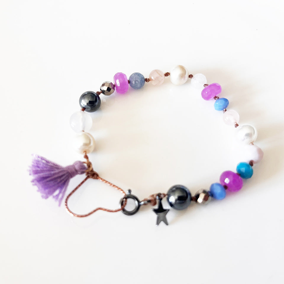 Bracciale Pietre Varie e Arg 925 con Cuore -Creazione Unica-