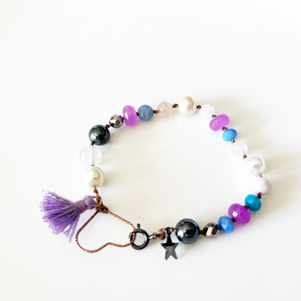 Bracciale Pietre Varie e Arg 925 con Cuore -Creazione Unica-