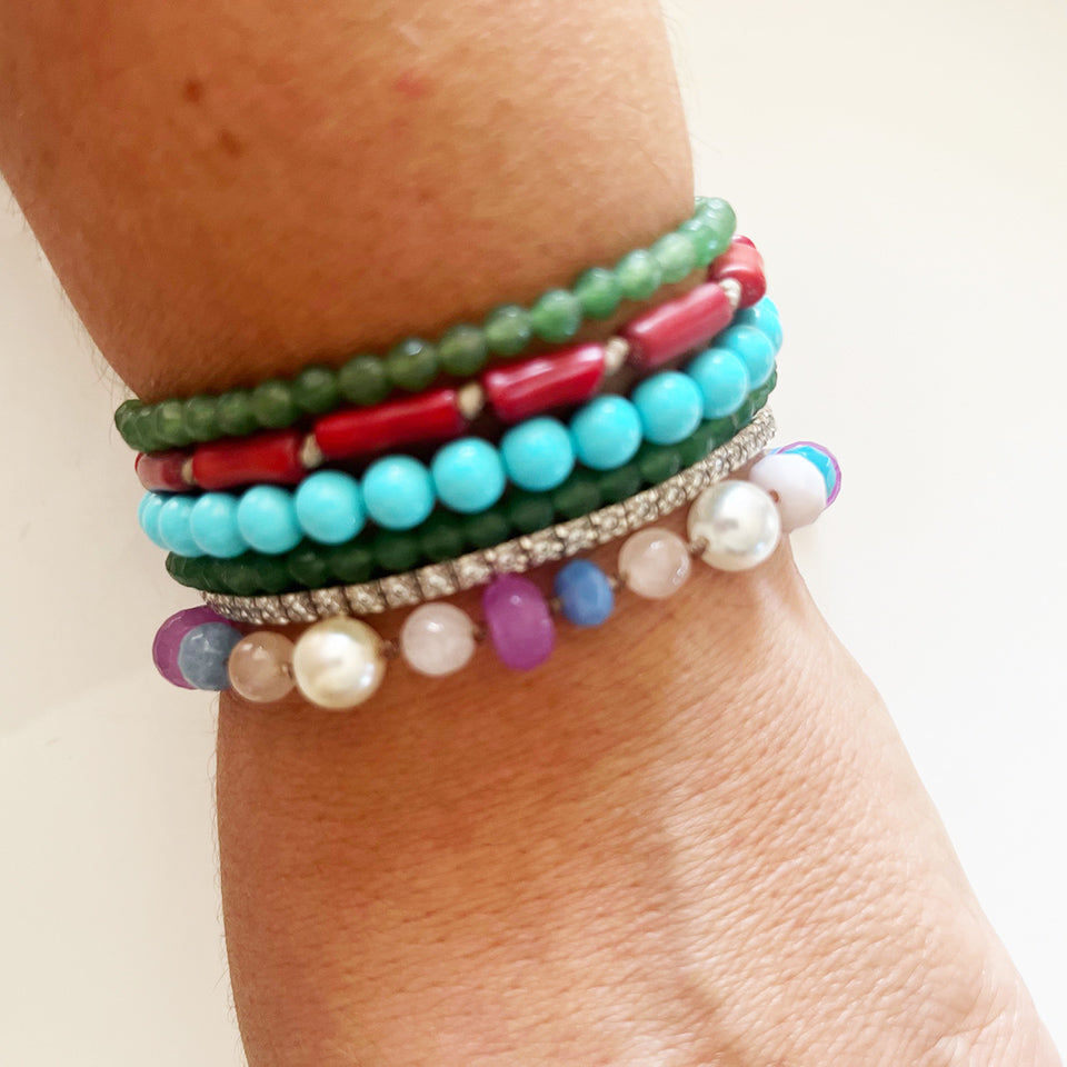 Bracciale Pietre Varie e Arg 925 con Cuore -Creazione Unica-