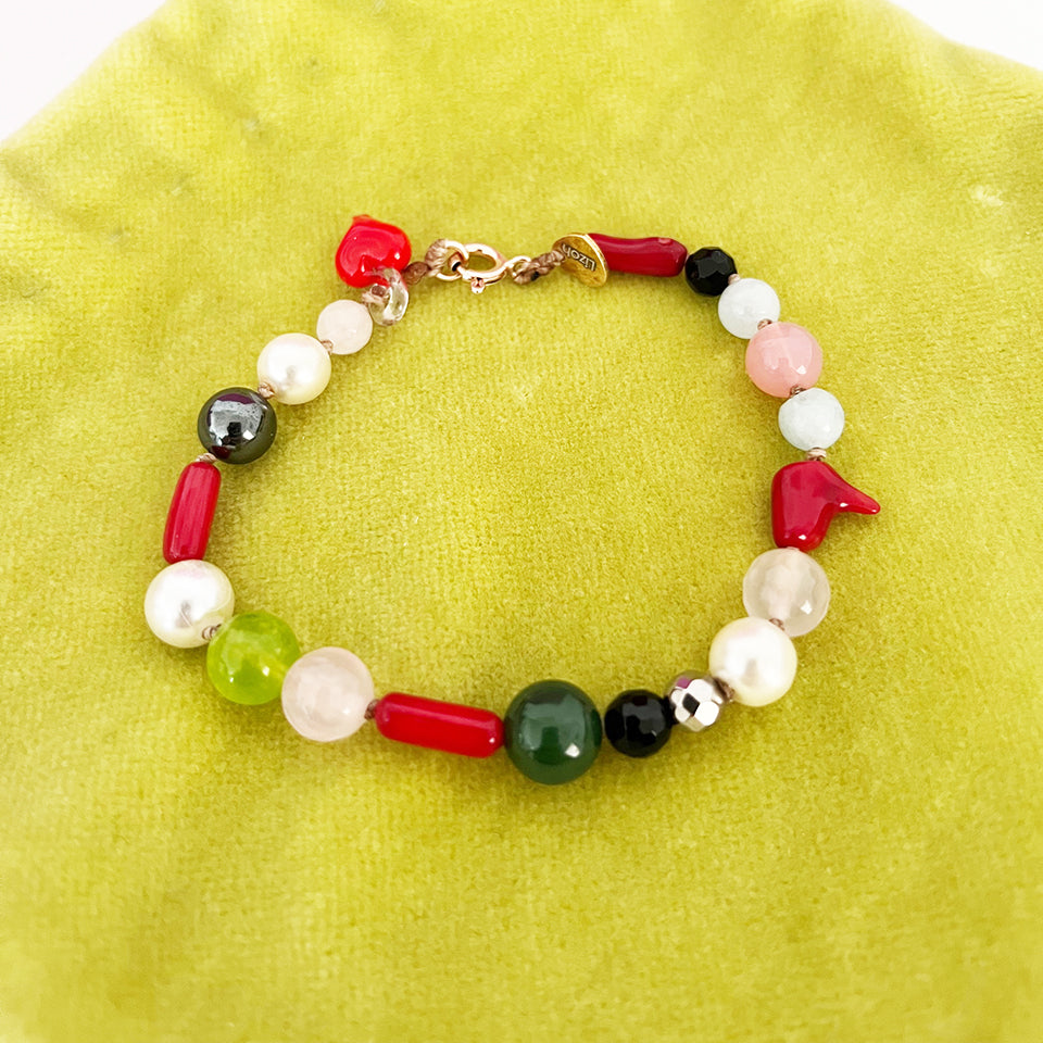 Bracciale Pietre, Corallo e Cuore di Murano Arg. 925 -Top Jewels-