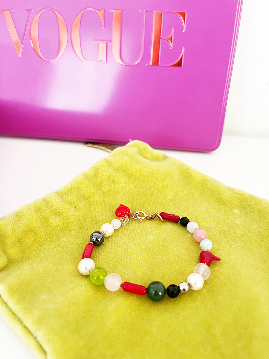 Bracciale Pietre, Corallo e Cuore di Murano Arg. 925 -Top Jewels-