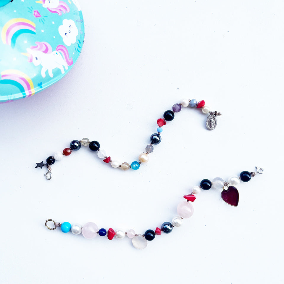 Bracciale Pietre con Cuore Rosso, Arg 925 -Creazione Unica-