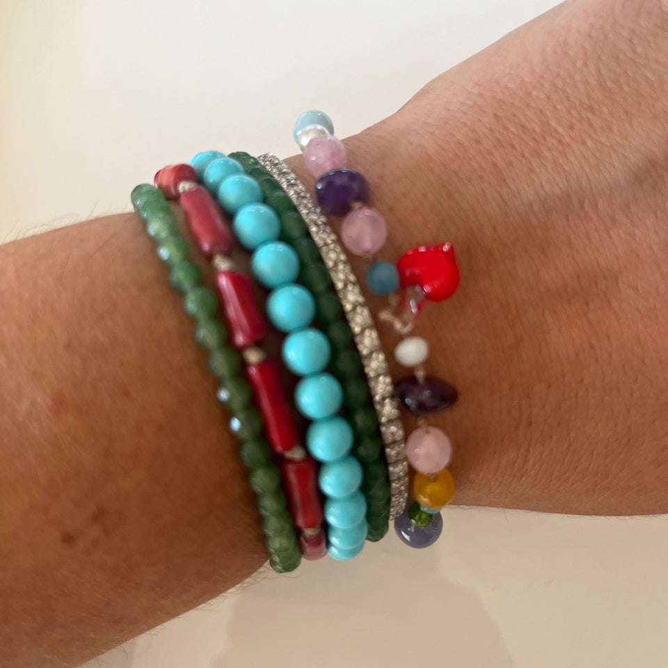 Bracciale Pietre Varie e Arg 925 con Stellina smaltata beige -Creazione Unica-