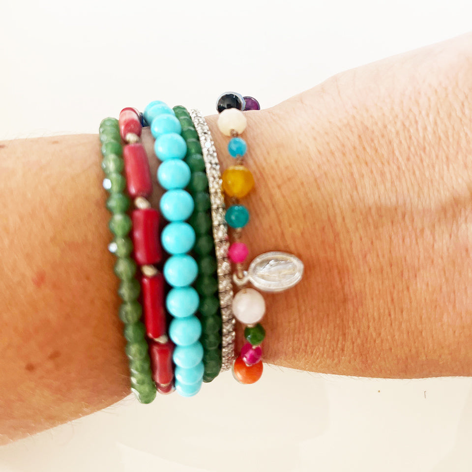 Bracciale Pietre Varie e Arg 925 con Madonnina Rue du Bac -Creazione Unica-