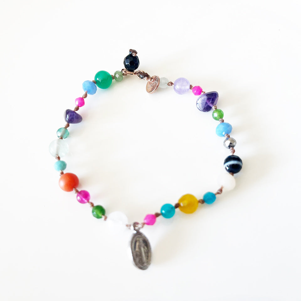 Bracciale Pietre Varie e Arg 925 con Madonnina Rue du Bac -Creazione Unica-