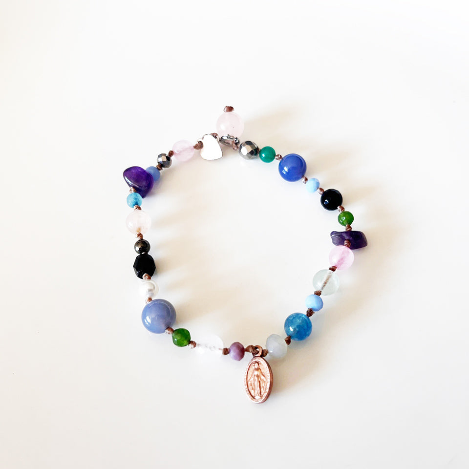 Bracciale Pietre Varie e Arg 925 con Madonnina Rue du Bac -Creazione Unica-